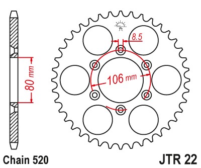 Zębatka tylna stalowa JT JTR22-49, 49Z, rozmiar 520 