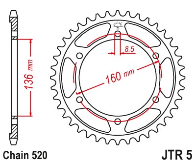 JT Sprocket JTR5-47 Zębatka tylna stalowa  47 zęby , rozmiar łańcucha 520 