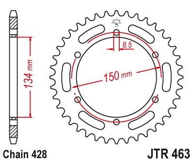 JT Sprocket JTR463-50 Zębatka tylna stalowa 50 zębów, rozmiar łańcucha 428 