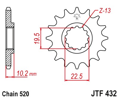 Zębatka przednia JT JTF432-13Z, 13 zębów, rozmiar 520 wąskie zęby średnica wewnętrzna 19.5/22