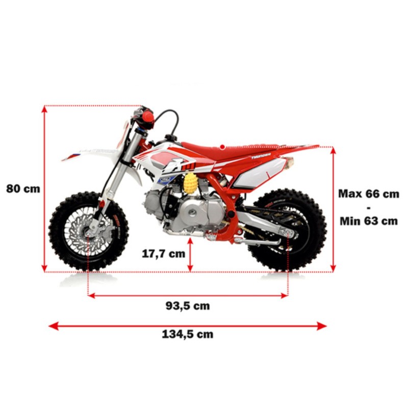 Motocykl AM Thunder 70 e-start, koła 10\ Pit Bike dla dzieci regulowana wysokość siedzenia