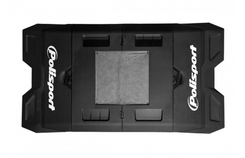 POLISPORT MATA POD MOTOCYKL CROSS/ENDURO SKŁADANA PLASTIKOWA KOLOR CZARNY (Z POJEMNIKIEM NA ZUŻYTY OLEJ) (1)