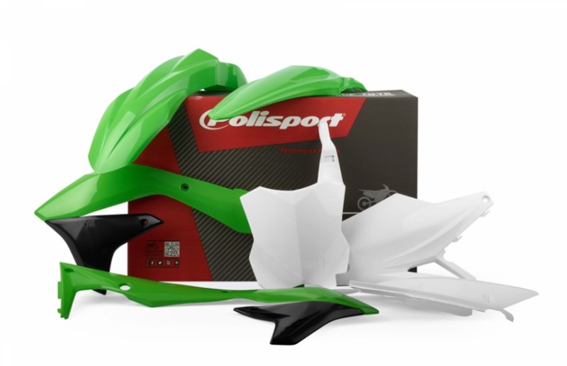 POLISPORT WYPRZEDAŻ KOMPLET PLASTIKÓW KAWASAKI KXF 450 '16-'18 KOLOR ZIELONO BIAŁY OEM
