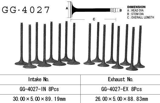 VESRAH ZAWÓR SSĄCY KAWASAKI ZX10 '88-'90 (ZX1000B1-B3) (30,0 X 5,0 X 88,83 MM) (OEM: 12005-1107) (1SZT.) (MADE IN JAPAN) (1)