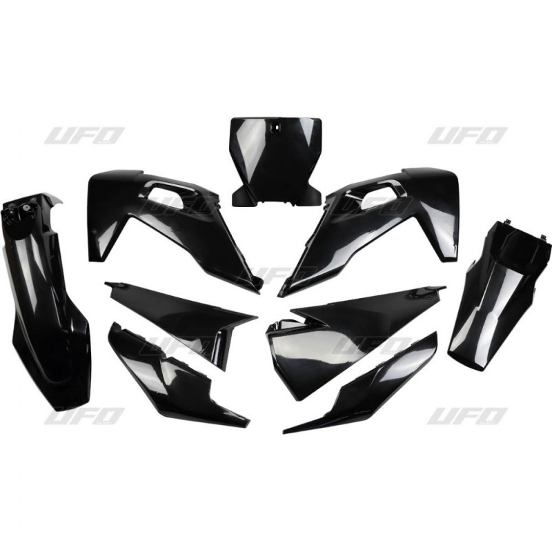 UFO KOMPLET PLASTIKÓW HUSQVARNA TC 125/250 '19-'22, FC 250/350/450 '19-'22 KOLOR CZARNY (HU622E001)