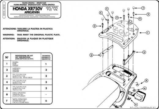 KAPPA STELAŻ KUFRA CENTRALNEGO HONDA XRV 750 AFRICA TWIN (93-02) ( Z PŁYTĄ MONOKEY ) (1)