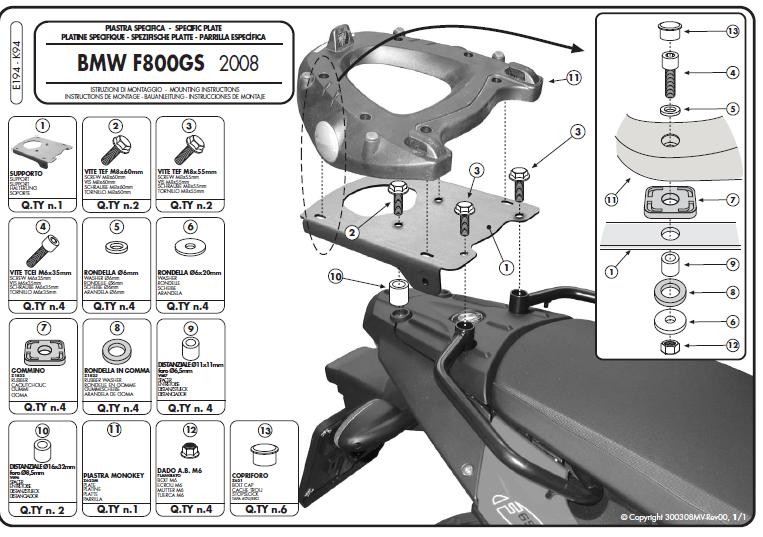 KAPPA STELAŻ KUFRA CENTRALNEGO BMW F 650GS / F 800GS (08-11) ( Z PŁYTĄ MONOKEY )