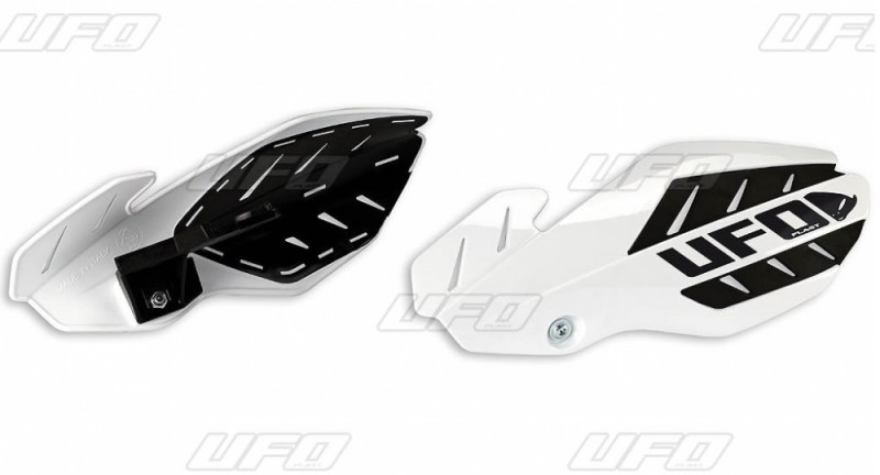 UFO OSŁONY RĄK (HANDBARY) FLAME KAWASAKI KXF 250/450 '13-'17, KOLOR BIAŁY/CZARNY (Z MOCOWANIAMI)