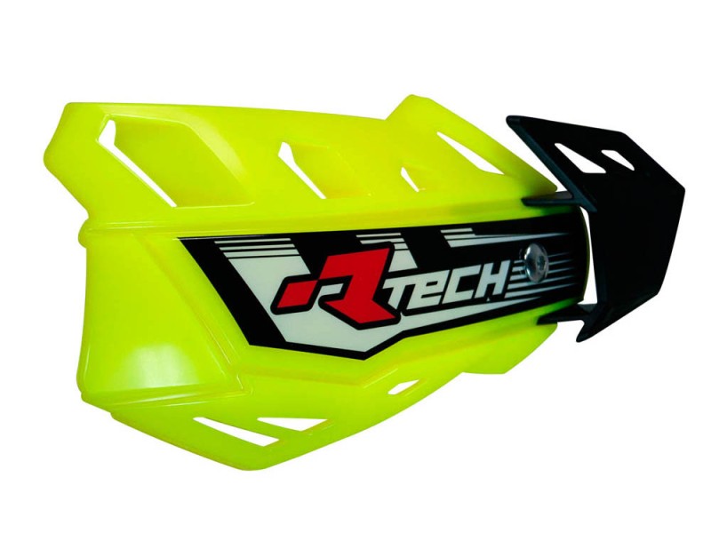 RACETECH (RTECH) OSŁONY RĄK (HANDBARY) FLX CROSS/ENDURO KOLOR ŻÓŁTY NEON (Z 2 RODZAJAMI MOCOWAŃ DO KIEROWNICY ORAZ MANETEK)