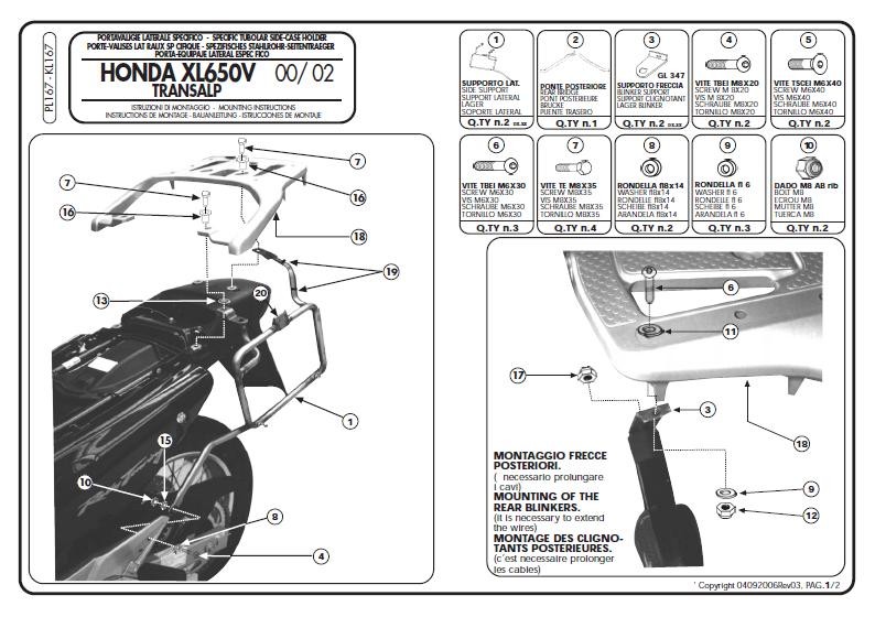KAPPA STELAŻ KUFRÓW BOCZNYCH MONOKEY HONDA XL 650V TRANSALP (00-07) - RÓWNIEŻ POD KUFRY MONOKEY RETRO-FIT K-VENTURE ALU ORAZ K'MISSION ALU