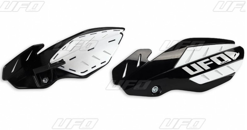 UFO OSŁONY RĄK (HANDBARY) FLAME KTM SX 125 '14-'15, EXC 125 '14-'16, KOLOR CZARNY/BIAŁY (Z MOCOWANIAMI)