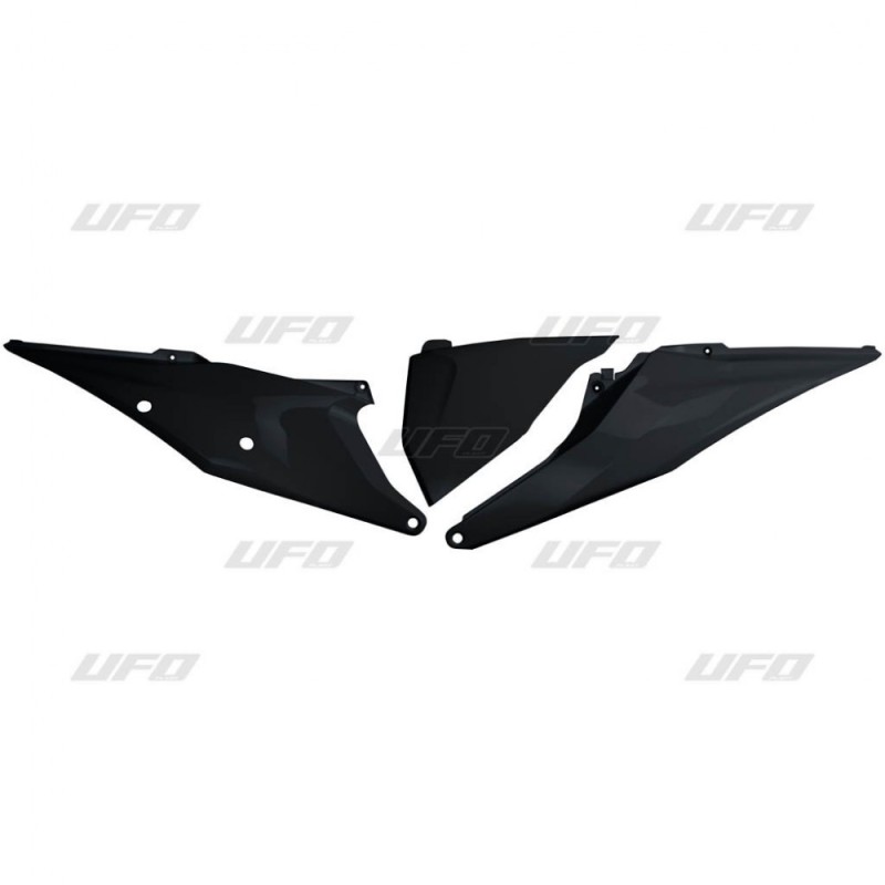 UFO BOCZKI TYLNE KTM SX/SXF(SX-F) 125/150/250/350/450 '19-'22, EXC 125 '20-'21, EXC/EXCF(EXC-F) 150/250/300/350/450/500 TPI '20-2023 Z POKRYWĄ FILTRA POWIETRZA KOLOR CZARNY
