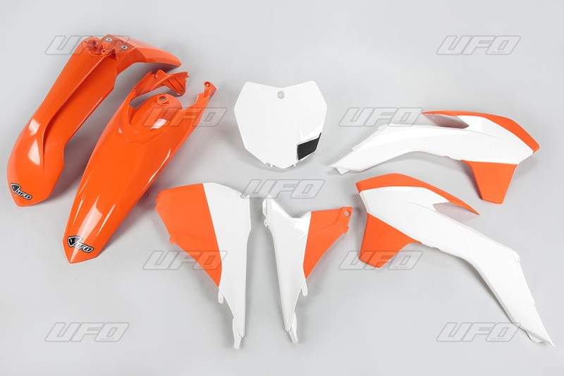 UFO KOMPLET PLASTIKÓW KTM SX/SXF '13-'15, SX 250 '16, KOLOR OEM '15 (POMARAŃCZOWY/BIAŁY) (KT515E999W) (1)