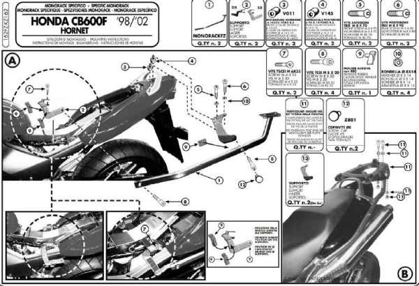 KAPPA STELAŻ KUFRA CENTRALNEGO HONDA HORNET 600 (98-02) ( BEZ PŁYTY )