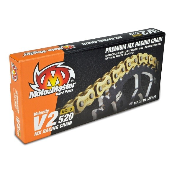 MOTO-MASTER ŁAŃCUCH NAPĘDOWY V2-428G MX RACING GOLD CHAIN REGULAR KOLOR ZŁOTY (130 OGNIW, ZAPINKA W ZESTAWIE)