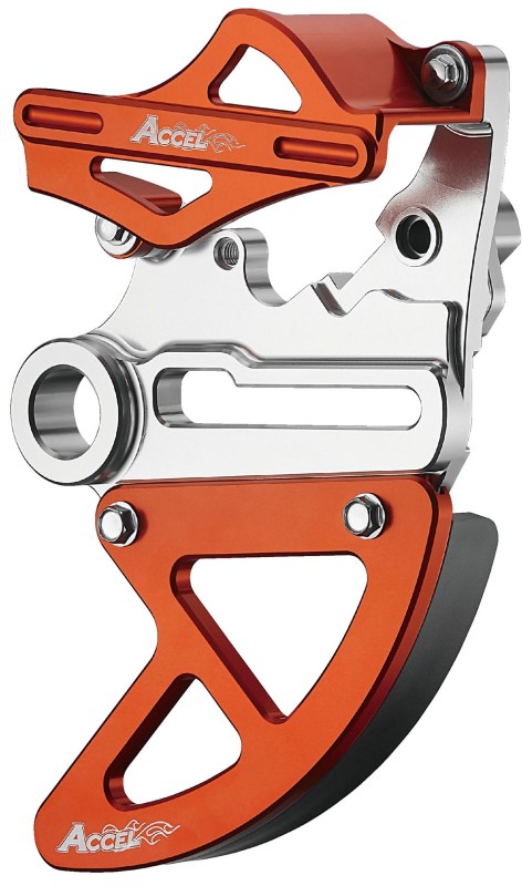 ACCEL OSŁONA ZACISKU I TARCZY HAMULCOWEJ TYŁ, KTM SX/SXF/EXC/EXCF '13-'22, HUSQVARNA TC/FC '15-'22 (OŚKA 25 MM), KOLOR POMARAŃCZOWY