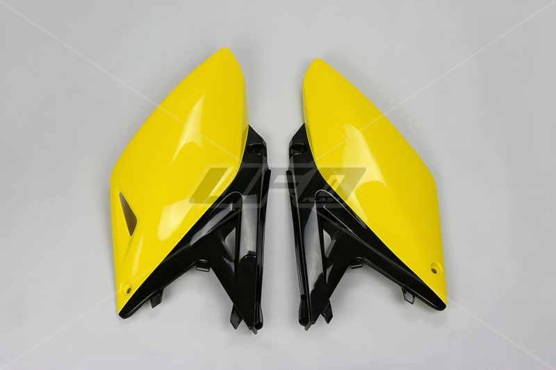 UFO BOCZKI TYLNE SUZUKI RMZ 250 '10-'18 KOLOR ŻÓŁTY/CZARNY (OEM DLA ROCZNIKÓW '14-'16)