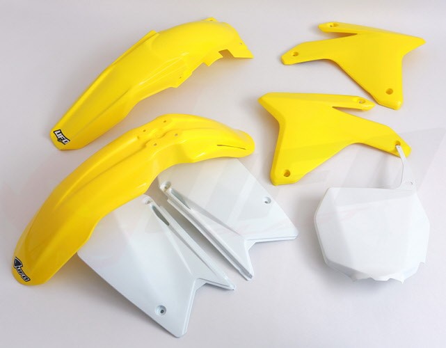 UFO KOMPLET PLASTIKÓW SUZUKI RMZ 450 '05-'06 KOLOR OEM (BIAŁY/ŻÓŁTY) (SU404E999)