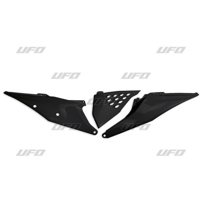 UFO BOCZKI TYLNE KTM SX/SXF(SX-F) 125/150/250/350/450 '19-'22, EXC 125 '20-'21, EXC/EXCF(EXC-F) 150/250/300/350/450/500 TPI '20-2023 Z POKRYWĄ FILTRA POWIETRZA I OTWORAMI WENTYLACYJNYMI KOLOR CZARNY