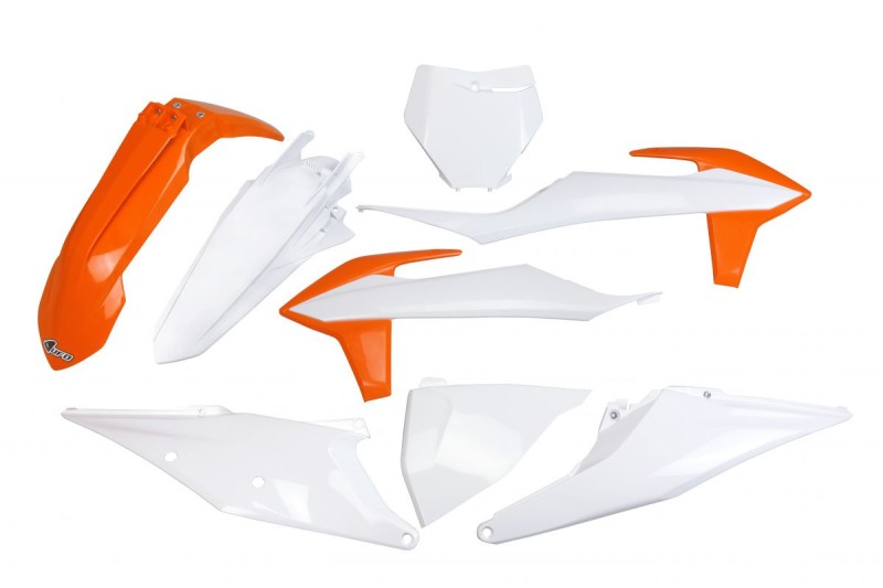 UFO KOMPLET PLASTIKÓW KTM SX 125/150/250 '19-'22, SXF (SX-F) 250/350/450 '19-'22 KOLOR OEM '20 (POMRAŃCZOWY/BIAŁY) (KT522E999X)