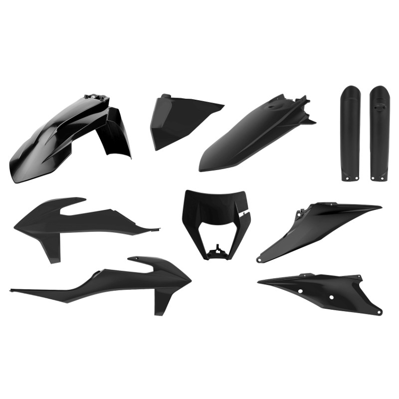 POLISPORT KOMPLET PLASTIKÓW (FULL KIT) KTM EXC/EXC-F TPI '20-'23 W ZESTAWIE OSŁONA LAMPY (8668600003) I OSŁONY AMORTYZATORÓW (8398600003) KOLOR CZARNY