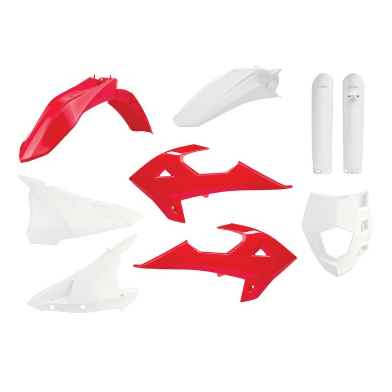 POLISPORT KOMPLET PLASTIKÓW (FULL KIT) GAS GAS EC 250/300 '18-'20; RIEJU MR 250/300 '21-'24 W ZESTAWIE OSŁONA LAMPY (8669800001) I OSŁONY AMORTYZATORÓW (8398600002) KOLOR CZERWONO BIAŁY OEM