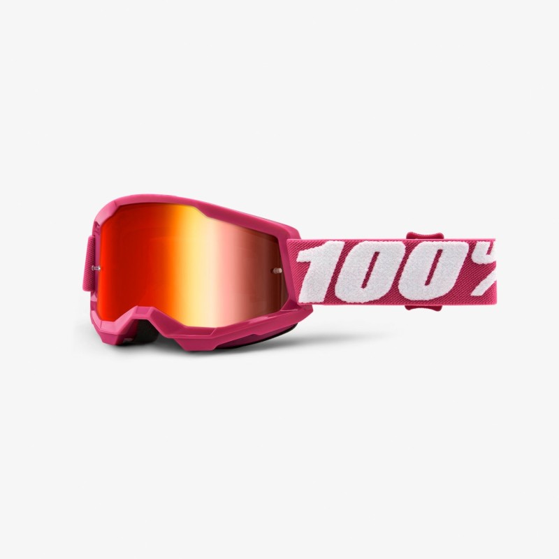 100 PROCENT GOGLE STRATA 2 YOUTH JUNIOR FLETCHER - MIRROR RED LENS - KOLOR RÓŻOWY/BIAŁY SZYBKA CZERWONE LUSTRO STARY KOD: 50521-251-06 (1)