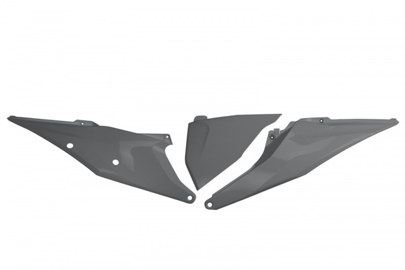 UFO BOCZKI TYLNE KTM SX/SXF(SX-F) 125/150/250/350/450 '19-'22, EXC 125 '20-'21, EXC/EXCF(EXC-F) 150/250/300/350/450/500 TPI '20-2023 Z POKRYWĄ FILTRA POWIETRZA KOLOR SZARY