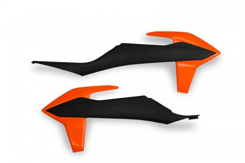 UFO OSŁONY CHŁODNICY KTM SX/SXF(SX-F) 125/150/250/350/450 '19-'22, EXC 125 '20-'21, EXC/EXCF(EXC-F) 150/250/300/350/450/500 TPI '20-2023 KOLOR OEM (CZARNY POMARAŃCZOWY)