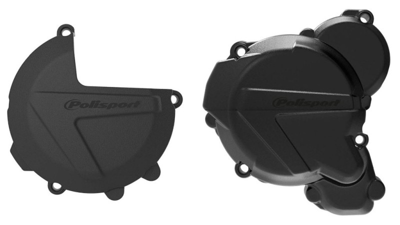 POLISPORT ZESTAW OSŁONA POKRYWY (DEKLA) ALTERNATORA ORAZ OSŁONA POKRYWY SPRZĘGŁA I OSŁONY POMPY WODY KTM EXC/XCW TPI 250/300, HUSQVARNA TE TPI 250/350 `17-22 KOLOR CZARNY (8461700001+8467500001+8485200001)