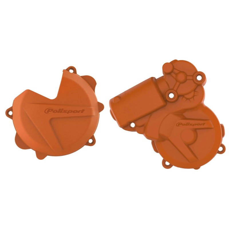 POLISPORT ZESTAW OSŁONA POKRYWY (DEKLA) ALTERNATORA ORAZ OSŁONA POKRYWY SPRZĘGŁA KTM EXC/XCW 250/300 '13-'16; HUSQVARNA TE 250/350 '13-'16 KOLOR POMARAŃCZOWY (8460200002+8464300002)