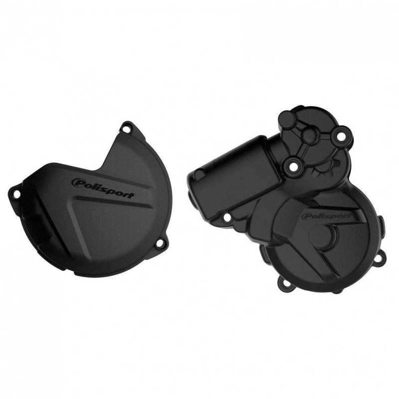 POLISPORT ZESTAW OSŁONA POKRYWY (DEKLA) ALTERNATORA ORAZ OSŁONA POKRYWY SPRZĘGŁA KTM EXC/XCW 250/300, HUSQVARNA TE 250/350 `13-16 KOLOR CZARNY (8460200001+8464300001)