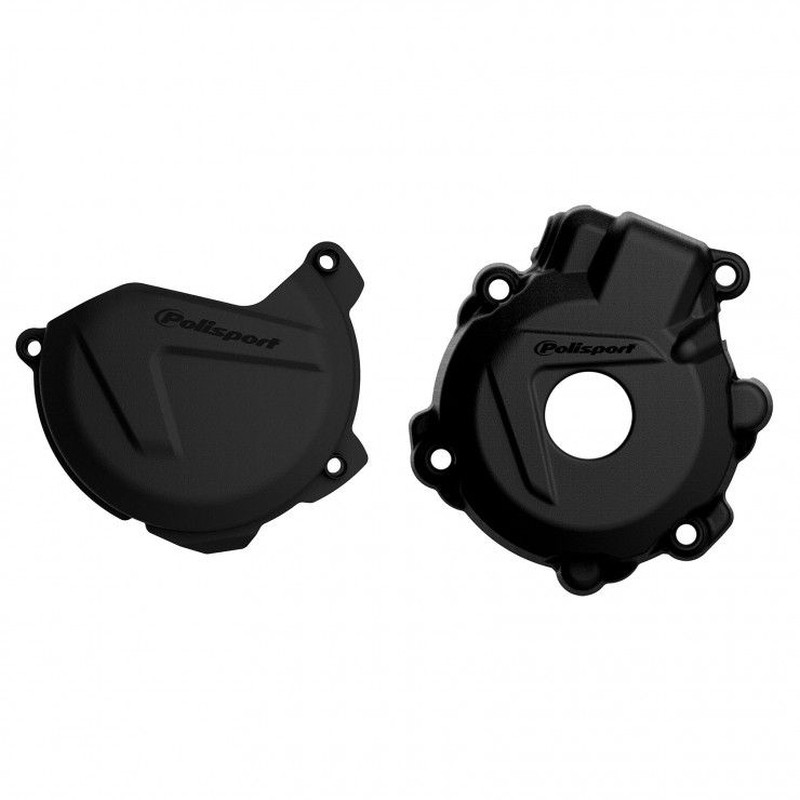 POLISPORT ZESTAW OSŁONA POKRYWY (DEKLA) ALTERNATORA ORAZ OSŁONA POKRYWY SPRZĘGŁA KTM EXCF/XCFW 250/350 `14-16, HUSQVARNA FE 250/350 `14-16 KOLOR CZARNY (8447800001+8461300001)