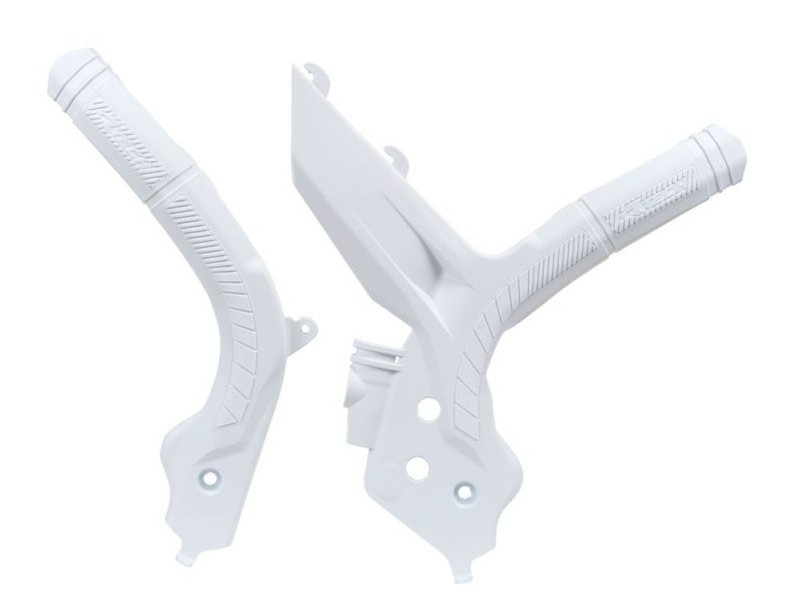 RACETECH (RTECH) OSŁONY RAMY (KOMPLET) BI-MATERIAL SUPER GRIP KTM SX 125/150/250 '19-21, SXF 250/350/450 '19-21, SXF 450 '18-21, EXC/EXCF 150/250/350/450 '20-21 KOLOR BIAŁY