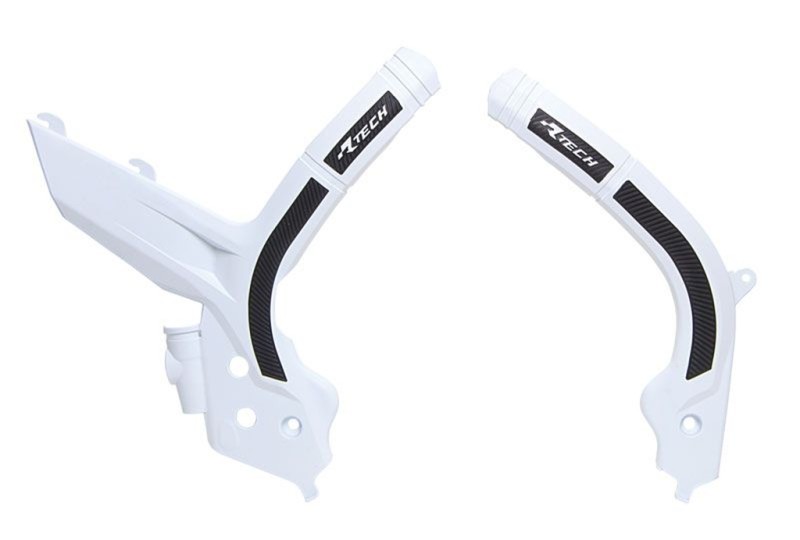 RACETECH (RTECH) OSŁONY RAMY (KOMPLET) BI-MATERIAL SUPER GRIP KTM SX 125/150/250 '19-21, SXF 250/350/450 '19-21, SXF 450 '18-21, EXC/EXCF 150/250/350/450 '20-21 KOLOR BIAŁY CZARNY