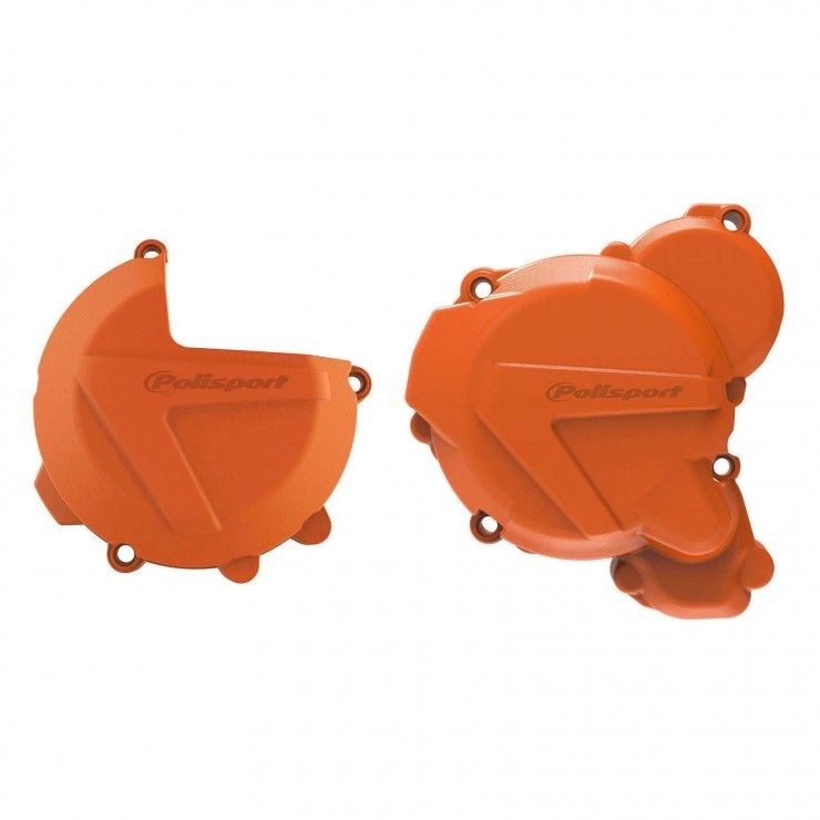 POLISPORT ZESTAW OSŁONA POKRYWY (DEKLA) ALTERNATORA ORAZ OSŁONA POKRYWY SPRZĘGŁA I OSŁONY POMPY WODY KTM EXC/XCW TPI 250/300, HUSQVARNA TE TPI 250/350 `17-22 KOLOR POMARAŃCZOWY (8461700002+8467500002+8485200002)