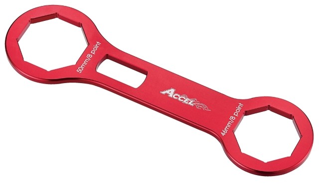 ACCEL KLUCZ DO SERWISU ZAWIESZEŃ PRZEDNICH SHOWA 47/48MM, 47/48 SFF DO ROZKRĘCANIA GÓRNEJ OŚMIOKĄTNEJ NAKRETKI 50MM ( HONDA, KAWASAKI, SUZUKI) KOLOR CZARNY (FCW01) (FCW-01)