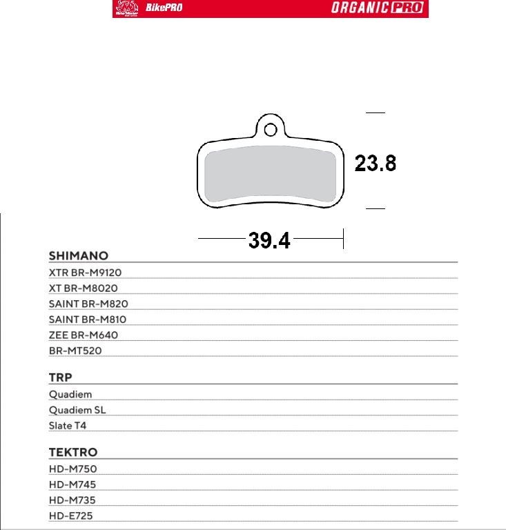 MOTO-MASTER WYPRZEDAŻ BIKE PRO KLOCKI HAMULCOWE ROWEROWE ORGANICZNE PRO PASUJE DO SHIMANO XTR BR-M9120, XT BR-M8020, SAINT BR-M820, SAINT BR-M810, ZEE BR-M640, BR-MT520, TEKTRO HD-M750, HD-M745, HD-M735, HD-E725 (1)