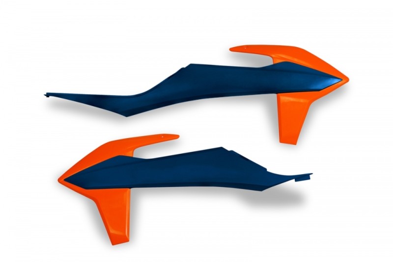 UFO OSŁONY CHŁODNICY KTM SX/SXF(SX-F) 125/150/250/350/450 '19-'22, EXC 125 '20-'21, EXC/EXCF(EXC-F) 150/250/300/350/450/500 TPI '20-2023 KOLOR OEM (NIEBIESKI/POMARAŃCZOWY)