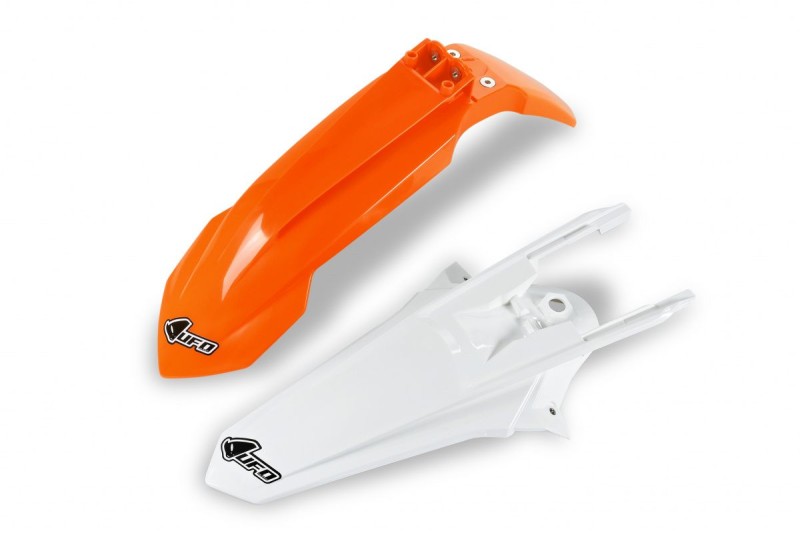 UFO KOMPLET BŁOTNIKÓW KTM SX 85 '18-2023 KOLOR OEM (PRZÓD POMARAŃCZOWY, TYŁ BIAŁY) (KT04083127, KT04084042)