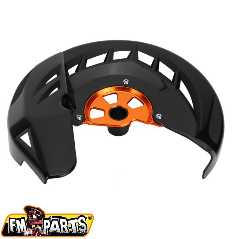 FM-PARTS OSŁONA TARCZY HAMULCOWEJ PRZÓD KTM '15-'23 KOLOR CZARNO POMARZŃCZOWY (OŚKA 22MM) (1)