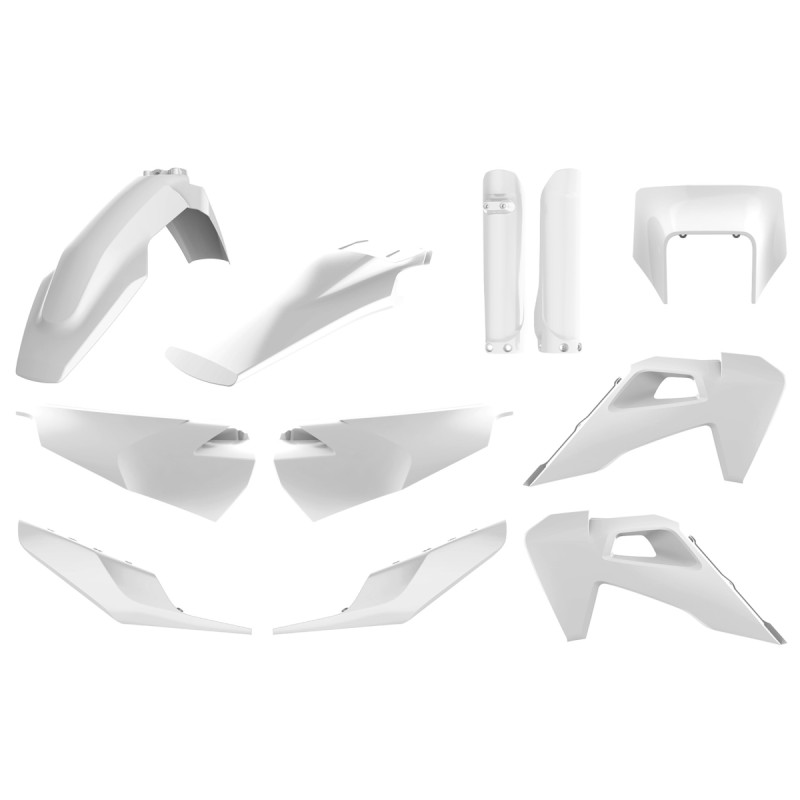 POLISPORT KOMPLET PLASTIKÓW (FULL KIT) HUSQVARNA TE/FE TPI '20-'23 W ZESTAWIE OSŁONA LAMPY PRZEDNIEJ (8668700001) I OSŁONY AMORTYZATORÓW (8398900007) KOLOR BIAŁY
