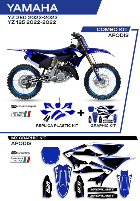 UFO KOMPLET PLASTIKÓW YAKIT324999 PLUS KOMPLET NAKLEJEK (OKLEIN) YAMAHA YZ 125/250 '22 W ZESTAWIE PRZEDNIA TABLICA (YA04860) ORAZ OSŁONY AMORTYZATORÓW (YA04814) APODIS KOLOR OEM (BIAŁY/NIEBIESKI) - WYPRZEDAŻ (1)