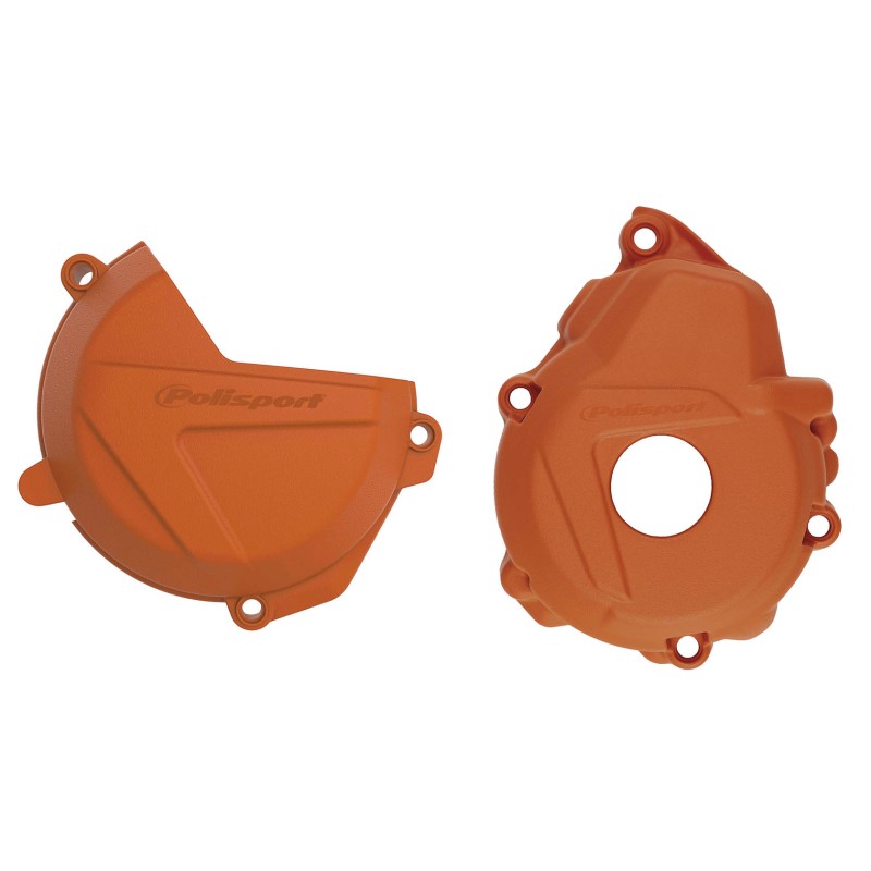 POLISPORT ZESTAW OSŁONA POKRYWY (DEKLA) ALTERNATORA ORAZ OSŁONA POKRYWY SPRZĘGŁA I OSŁONY POMPY WODY KTM EXC-F/XC-F 250/350 '17-'22; HUSQVARNA FC 250/350 '19-'22 KOLOR POMARAŃCZOWY (846400002+8460400002+8485200002)