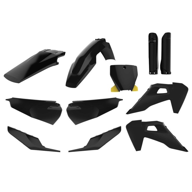 POLISPORT KOMPLET PLASTIKÓW (FULL KIT) HUSQVARNA TC/FC TPI '19-'22 W ZESTAWIE TABLICA PRZEDNIA (8666500006) I OSŁONY AMORTYZATORÓW (8398900002) KOLOR CZARNY