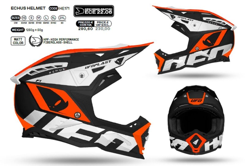 UFO KASK ECHUS CROSS KOLOR CZARNY/BIAŁY/POMARAŃCZOWY FLUO ROZMIAR L ( ECE 22R06 ) - KOLEKCJA 2024