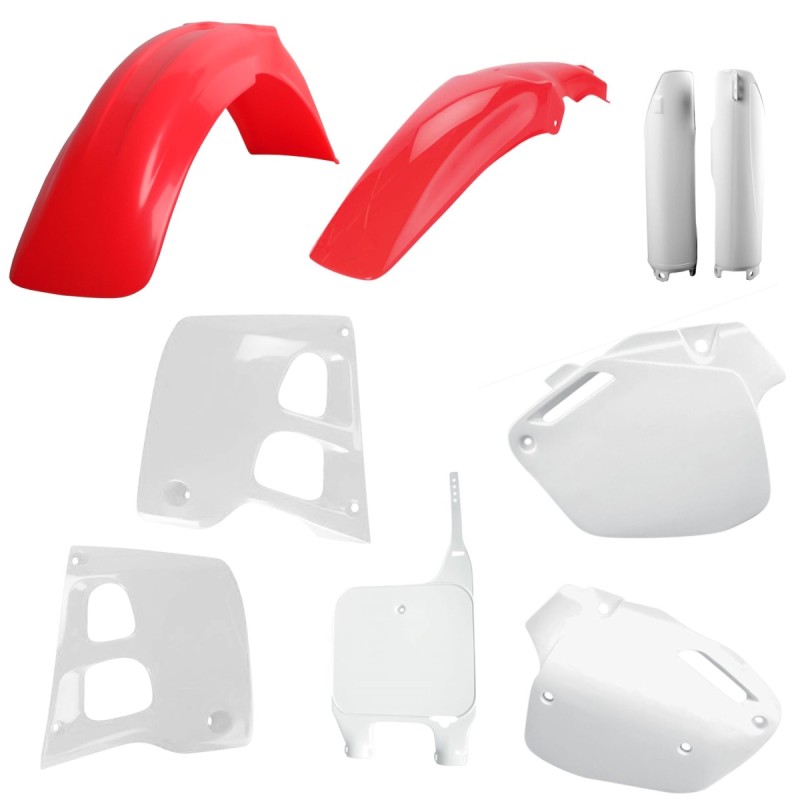 POLISPORT KOMPLET PLASTIKÓW (FULL KIT) HONDA CR 125 '91-'92; CR 250 '90-'91 W ZESTAWIE TABLICA PRZEDNIA (8680700001) I OSŁONY AMORTYZARORÓW (8394000001) KOLOR CZERWONY/BIAŁY