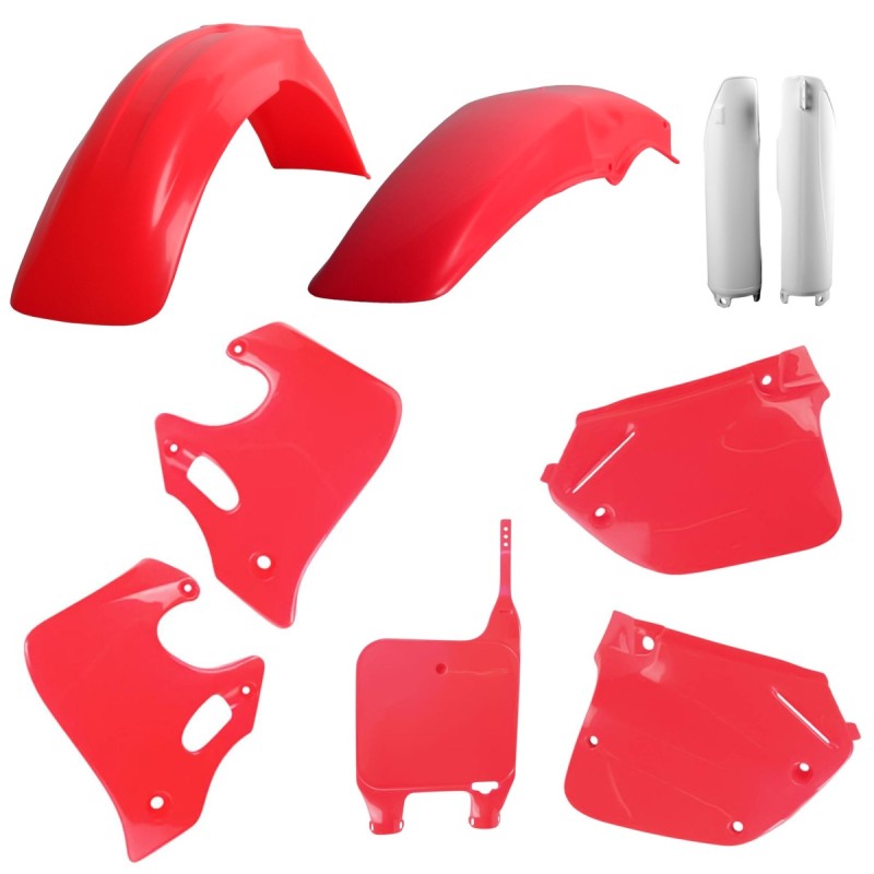 POLISPORT KOMPLET PLASTIKÓW (FULL KIT) HONDA CR 125 '93-'94; CR 250 '92-'94 W ZESTAWIE TABLICA PRZEDNIA (8680700002) I OSŁONY AMORTYZARORÓW (8394000001) KOLOR CZERWONY