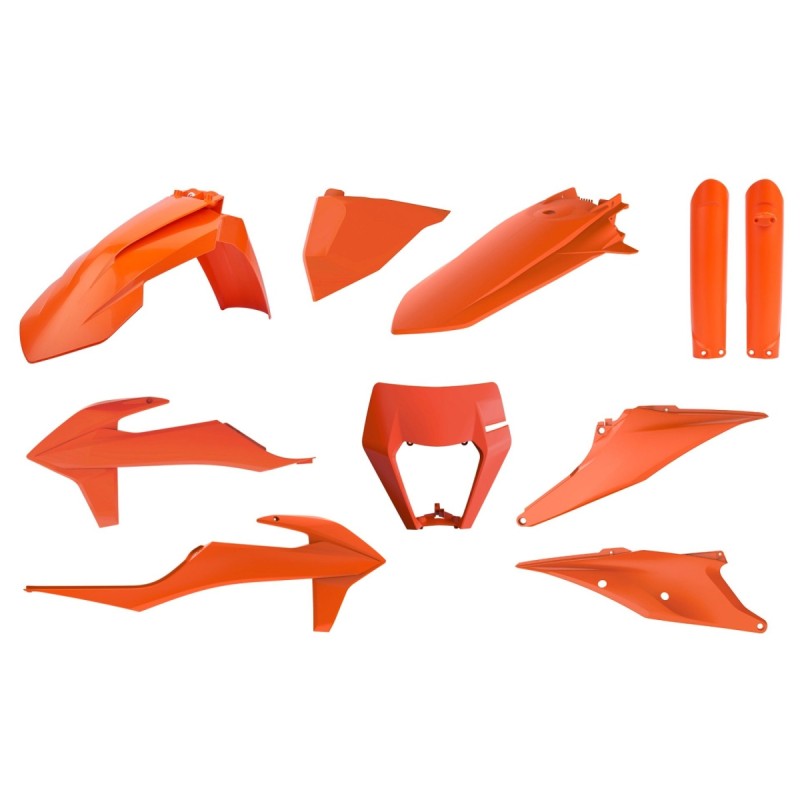 POLISPORT KOMPLET PLASTIKÓW (FULL KIT) KTM EXC/EXC-F TPI '20-'23 W ZESTAWIE OSŁONA LAMPY (8668600002) I OSŁONY AMORTYZATORÓW (8398600005) KOLOR POMARAŃCZOWY