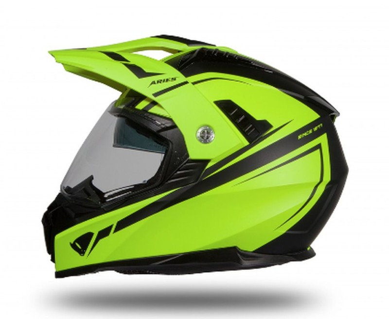 UFO KASK ARIES OFFROAD / DUAL / TOURER / CROSSOVER Z SZYBĄ, DASZKIEM I BLENDĄ PRZECIWSŁONECZNĄ KOLOR ŻÓŁTY FLUO/CZARNY MAT ROZMIAR XL ( ECE 22R06 ) - KOLEKCJA 2023 (1)